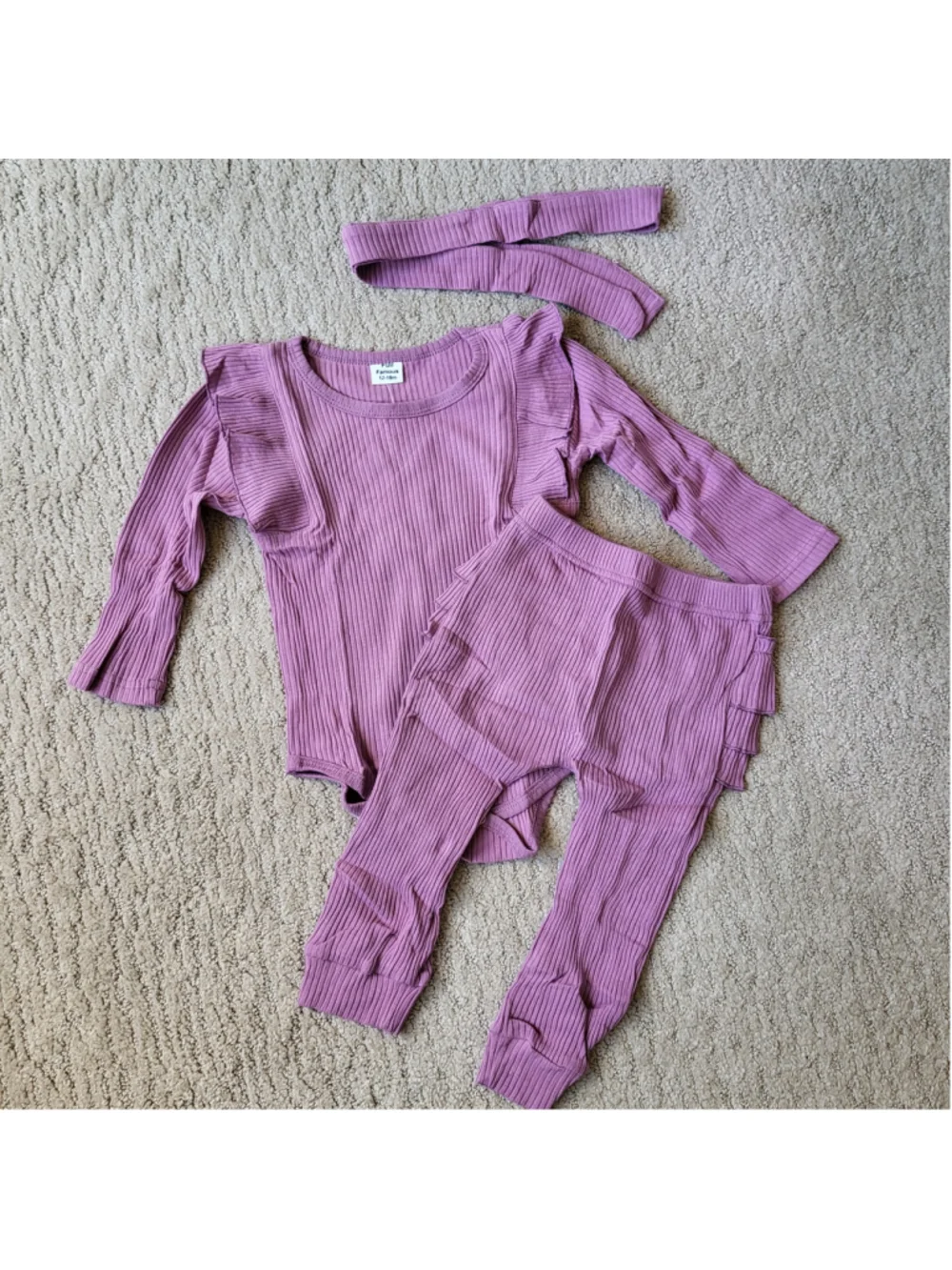 Baby Girl 3-Piece Rib Frill Long Sleeve Romper & Pant Set-Size 12-18 Months–NWT
